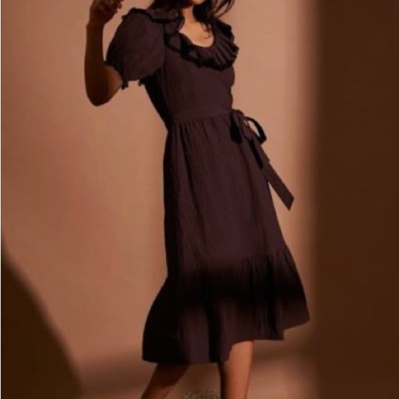 Chelsea and Violet Ruffle Scoop Neck  Short Puff Sleeve Check Print Midi… - Picture 3 of 5